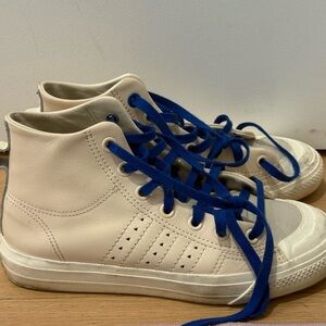 Adidas Men's Cream and Blue High-Top Sneakers